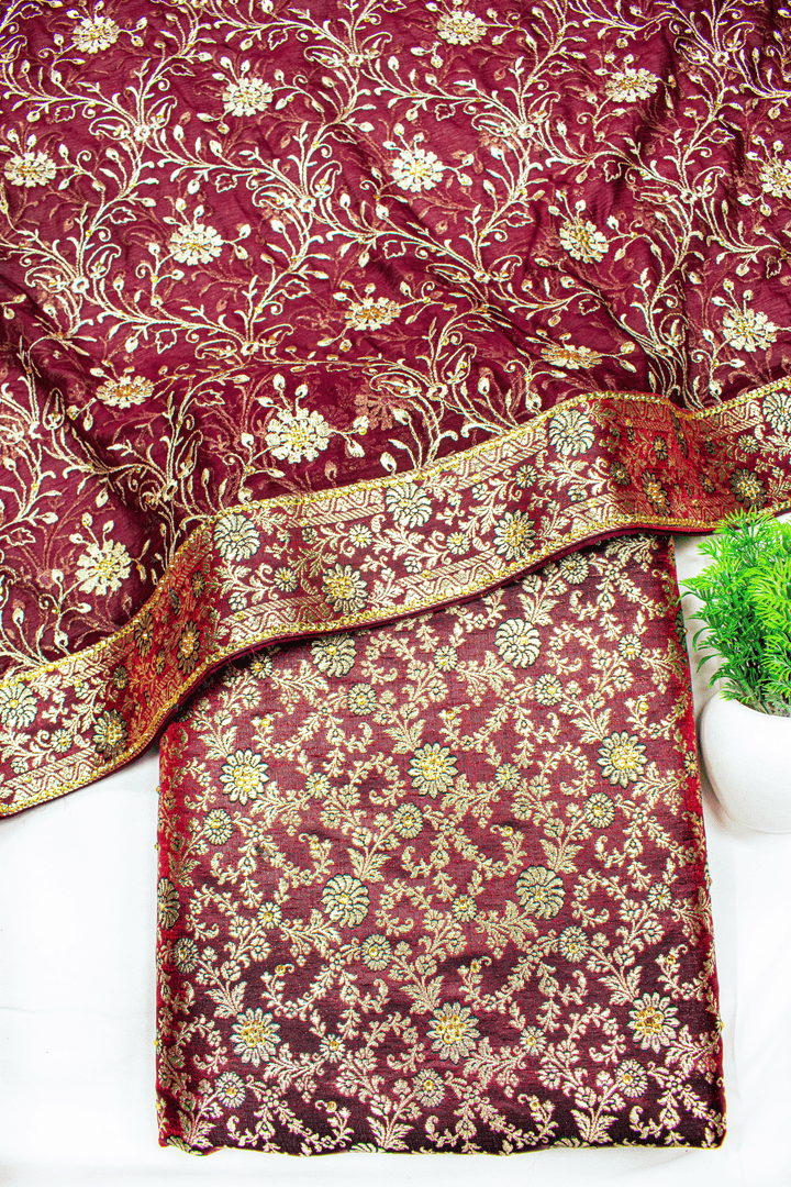 Dark Maroon Kimkhab Silk Banarasi Gharara With Heavy Duppata