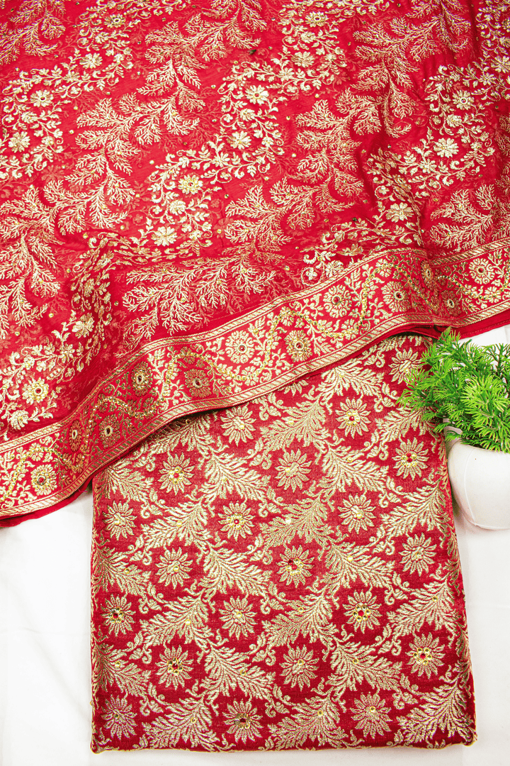 Special Red Kimkhab Banarasi Silk Gharara With Heavy Stone Work