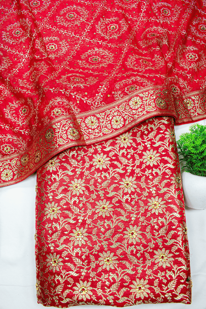 New Trending Jaal Design Red Stone Banarasi Kimkhab Silk Gharara