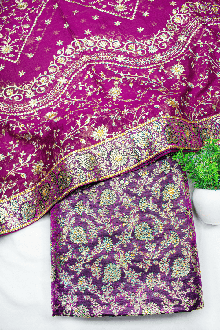 Purple Stone Kimkhab Silk Banarasi Gharara With Heavy Stone work