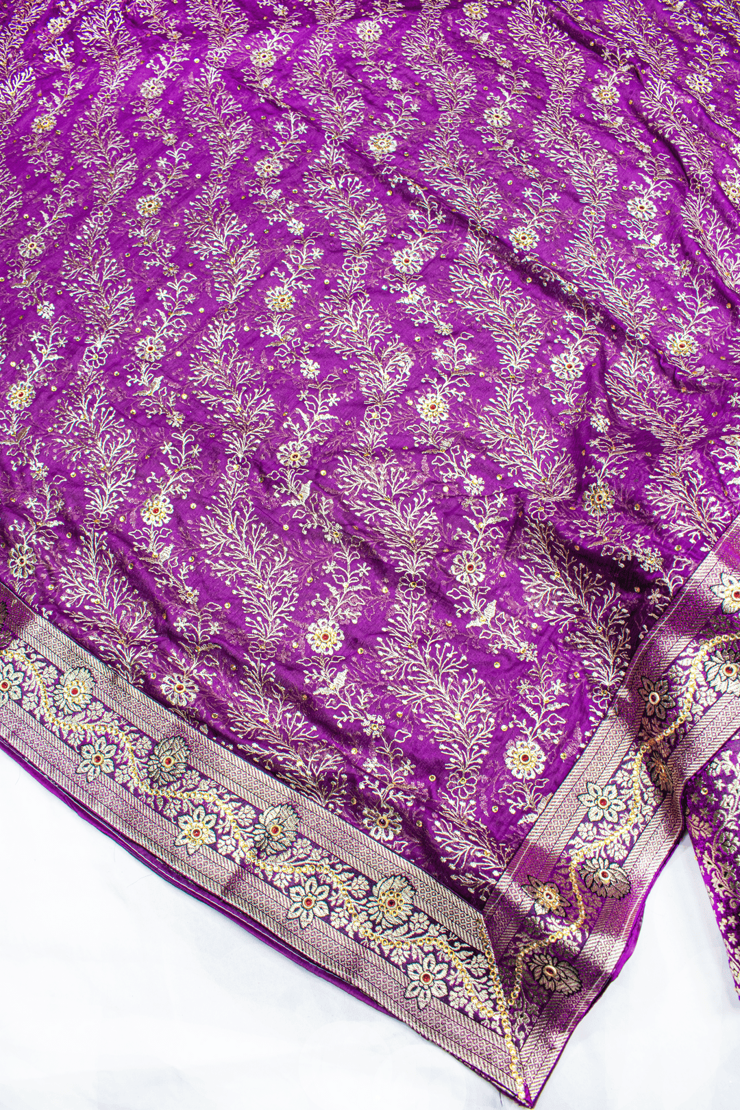 New Lehirya Duppata Purple Stone Kimkhab Silk Banarasi Gharara