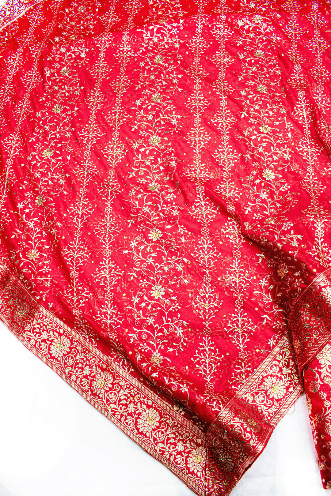 New Red Stone Kimkhab Silk Banarasi Gharara With Trending Duppata