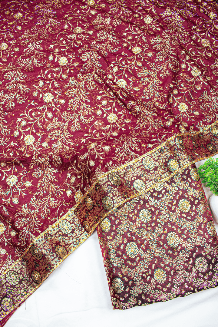 Heavy Jaal Design Dark Maroon Kimkhab Silk Banarasi Gharara