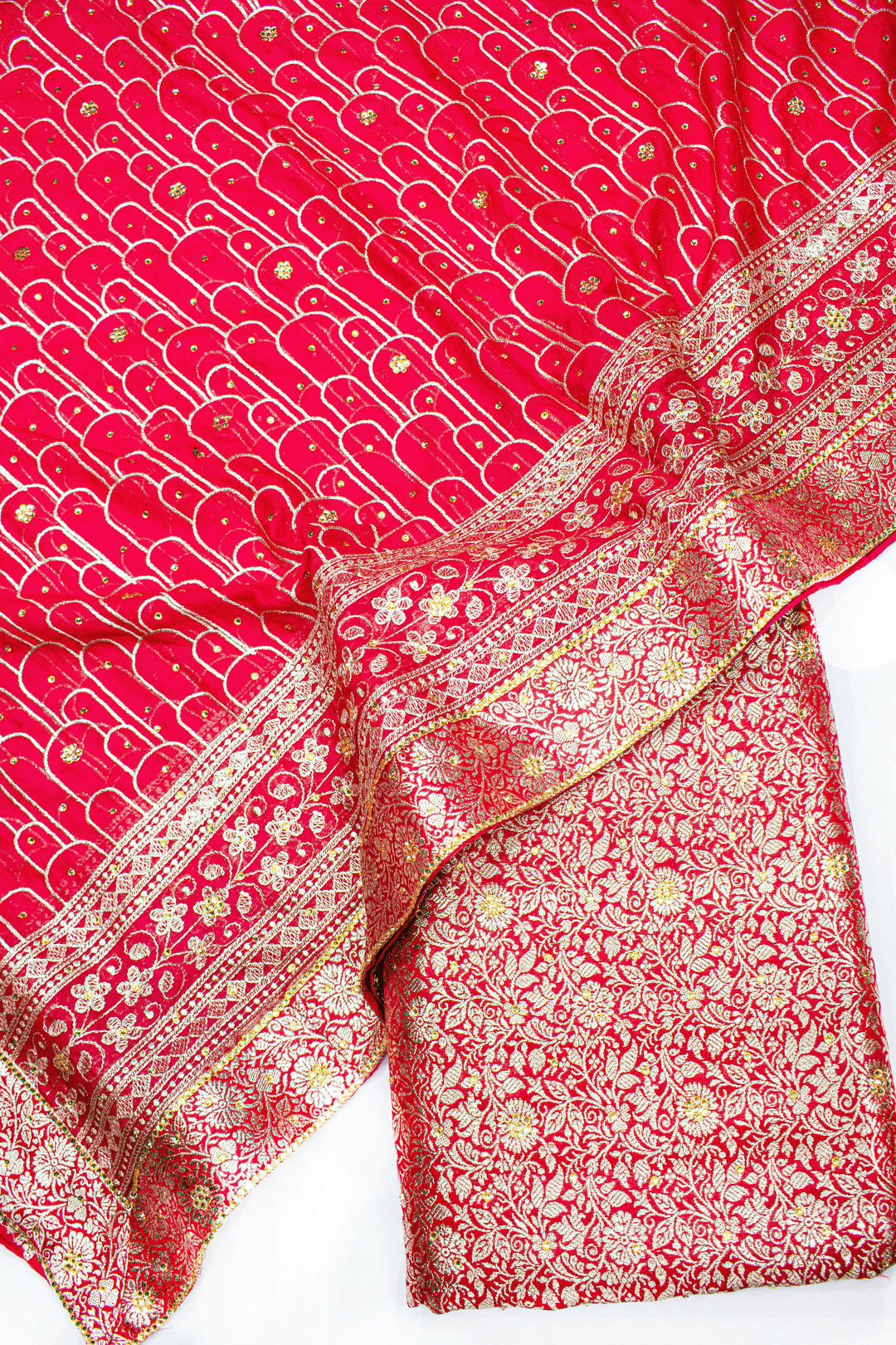 New Red Stone Kimkhab Silk Banarasi Gharara With Trending Duppata