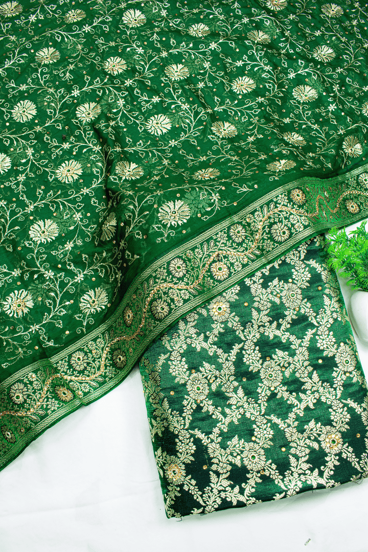 Dark Green Kimkhab Silk Banarasi Gharara With Fancy Duppata