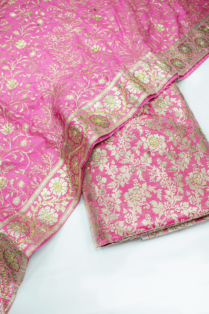 New Light Pink Kimkhab Silk Banarasi Gharara With Lehirya Duppata