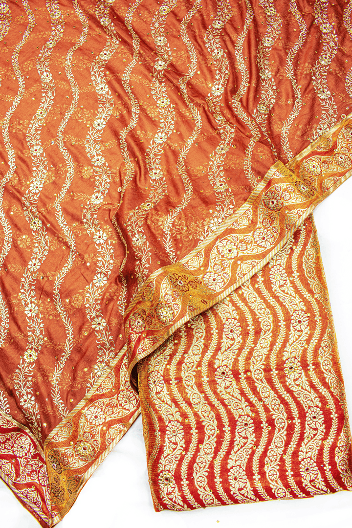 New Lehirya Design Orange Stone Kimkhab Silk Banarasi Gharara