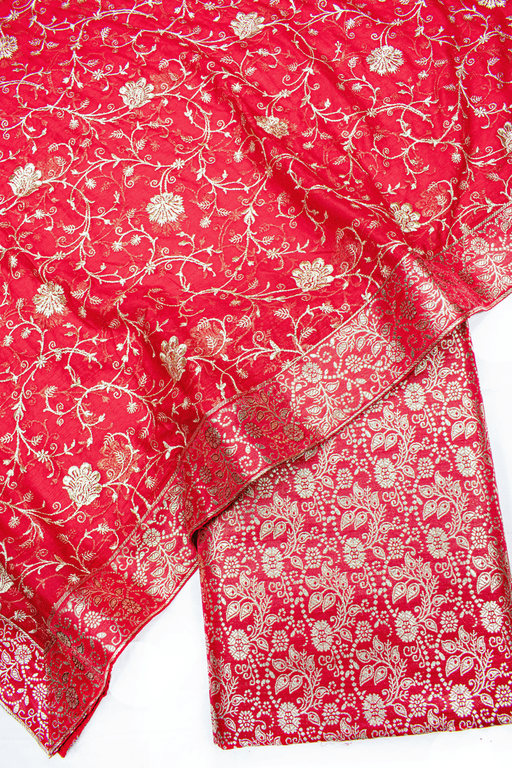 Latest Heavy Kadhai Designer Red Kimkhab Silk Banarasi Gharara