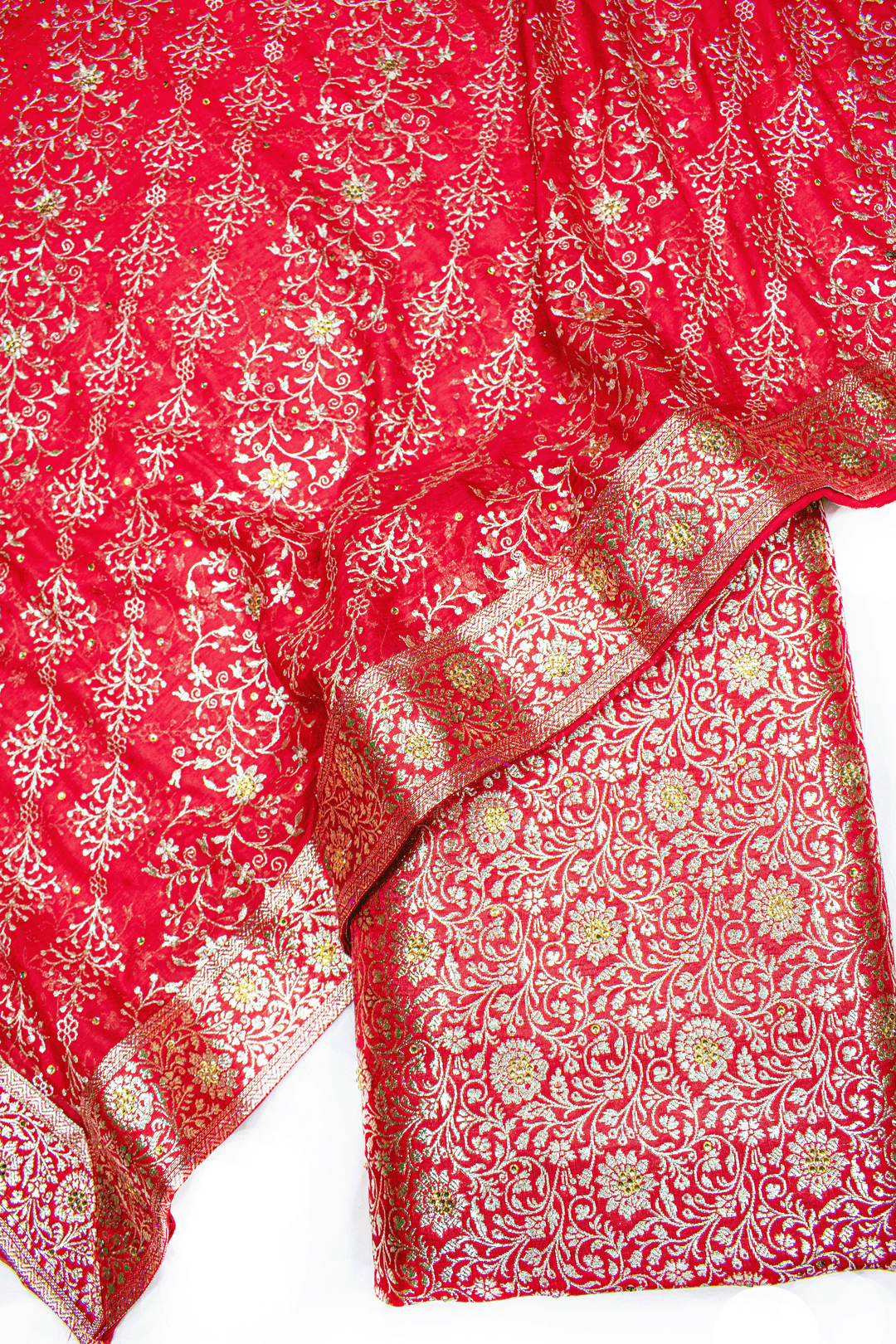 New Red Stone Kimkhab Silk Banarasi Gharara With Fancy Duppata