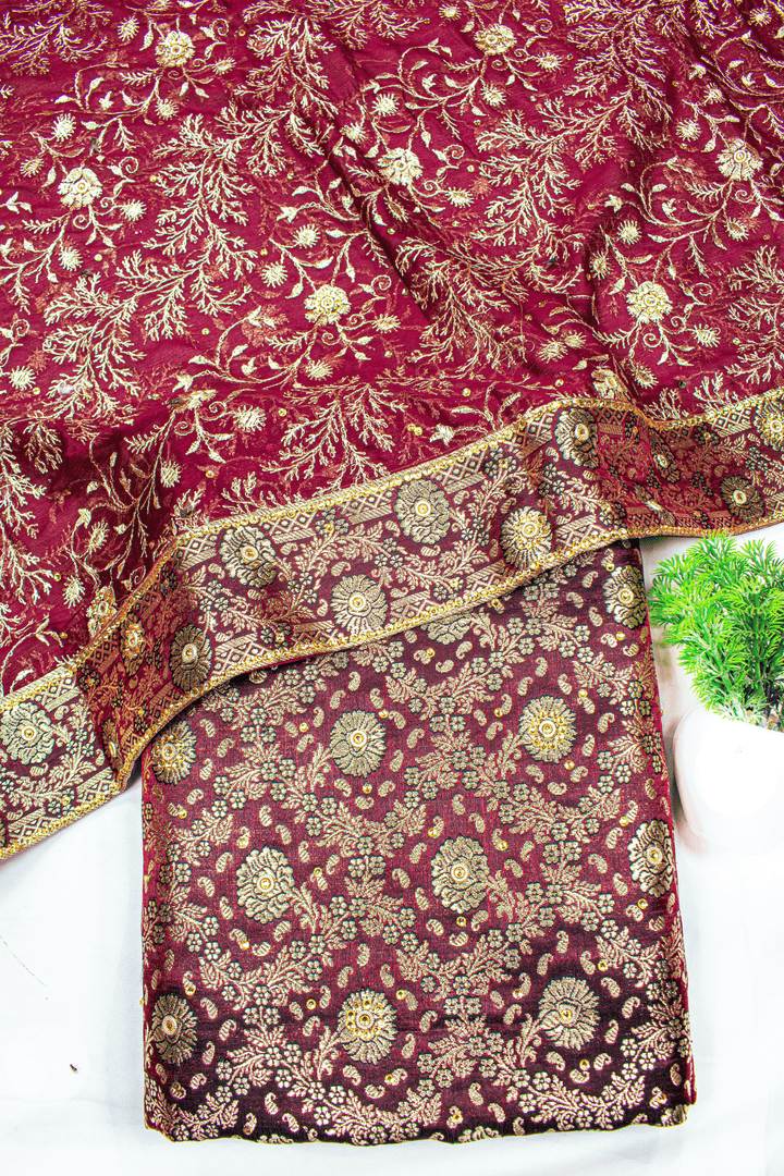 Heavy Jaal Design Dark Maroon Kimkhab Silk Banarasi Gharara