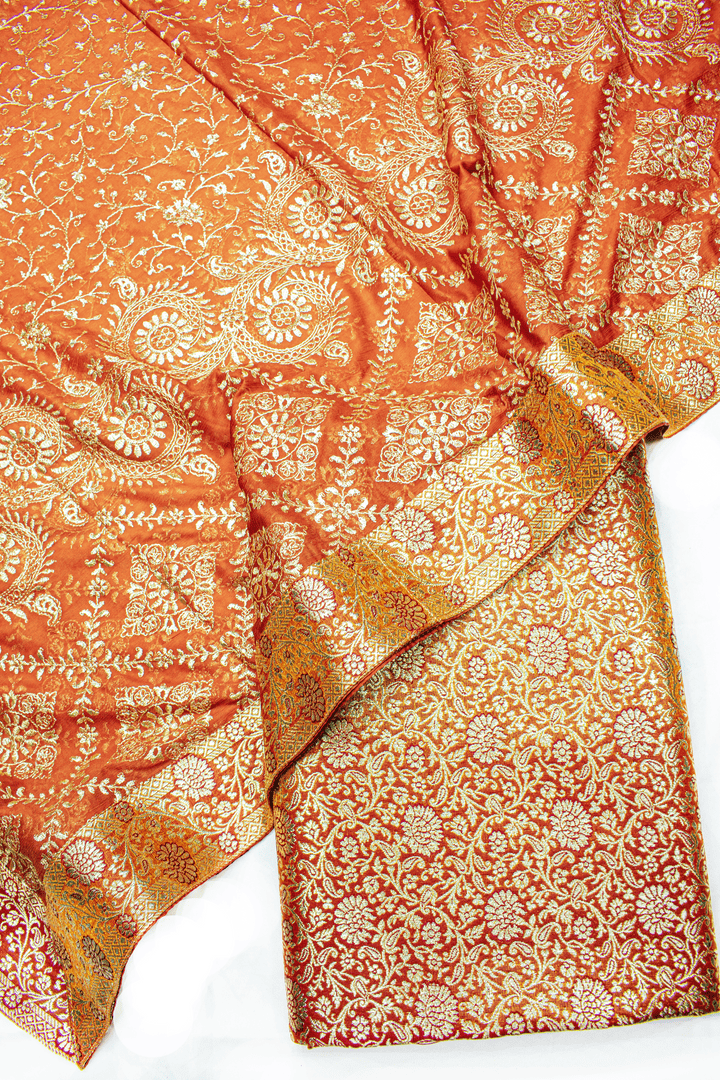 New Orange Kimkhab Silk Banarasi Gharara With Fancy Duppata