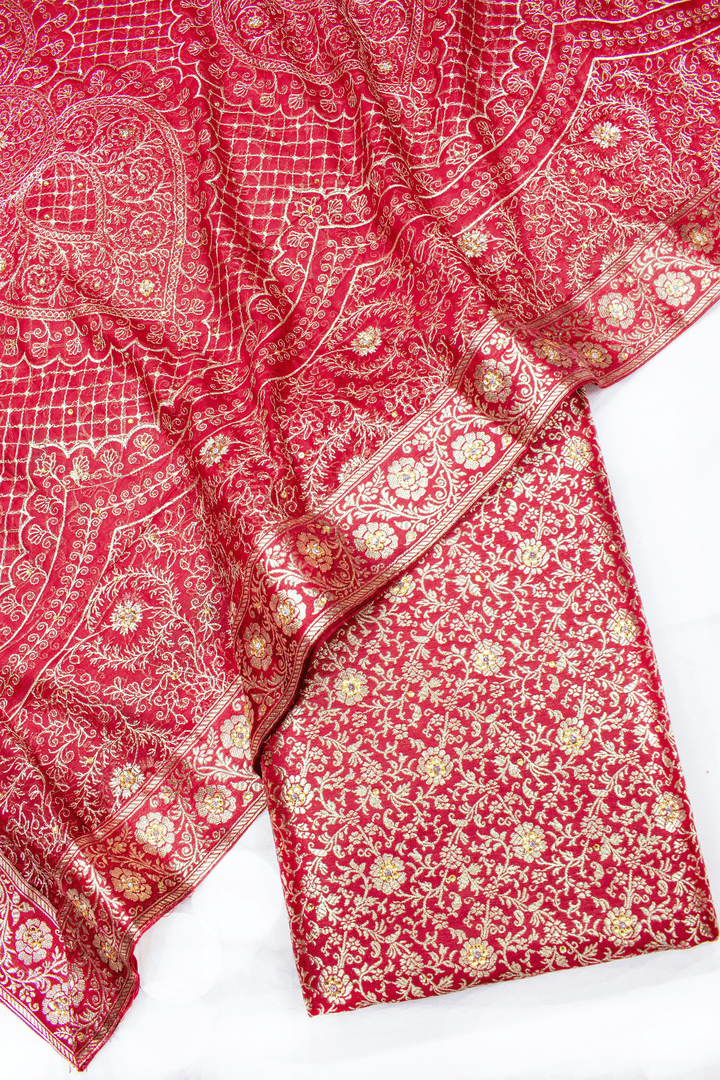 Maroon Stone Kimkhab Silk Banarasi Gharara With Heavy Duppata