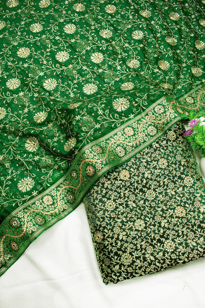 Heavy Green Kimkhab Silk Banarasi Gharara With Luxury Duppata