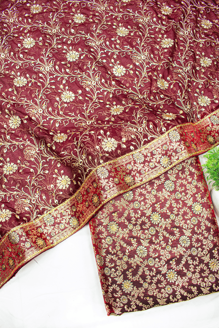 Dark Maroon Kimkhab Silk Banarasi Gharara With Heavy Duppata