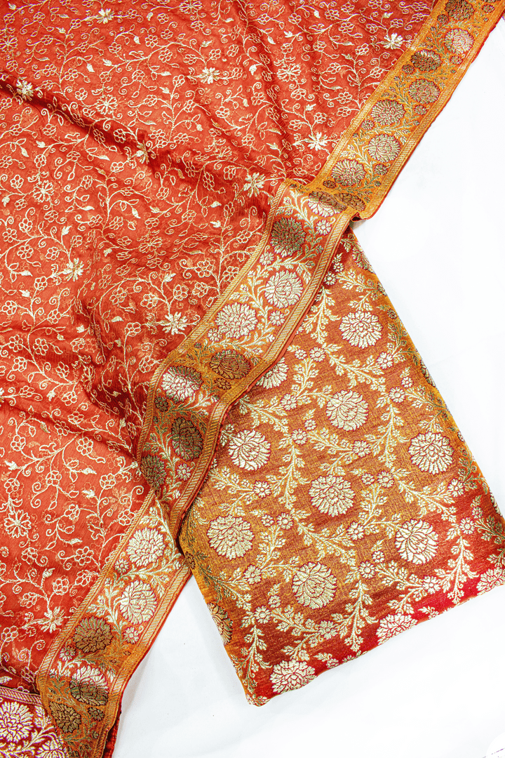 New Orange Kimkhab Silk Banarasi Gharara With Designer Duppata