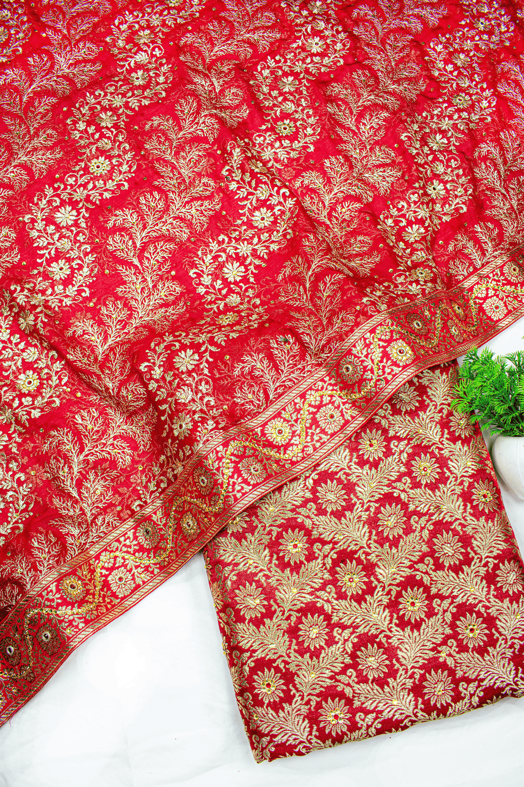 Special Red Kimkhab Banarasi Silk Gharara With Heavy Stone Work