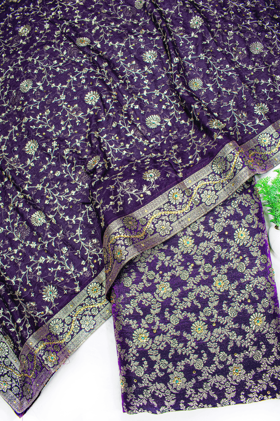 New Dark Purple Fancy Stone Kimkhab Silk Banarasi Gharara