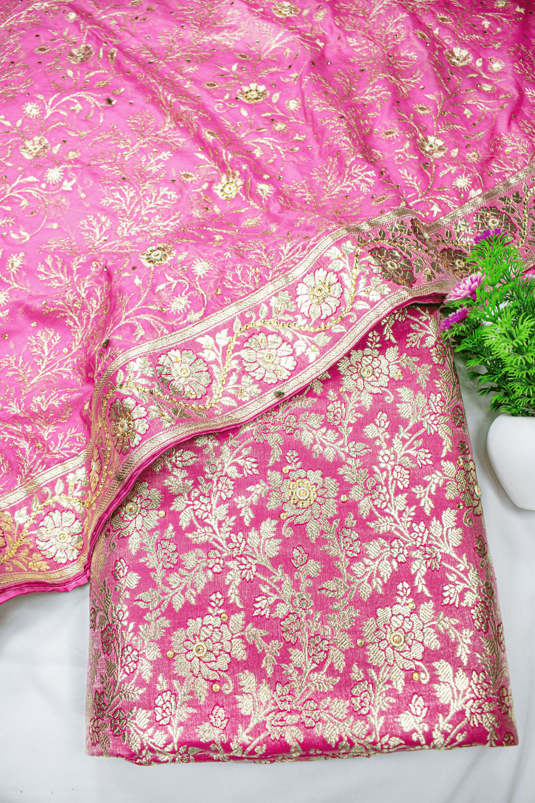 New Light Pink Kimkhab Silk Banarasi Gharara With Lehirya Duppata