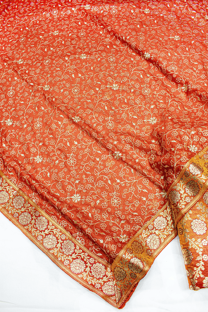 New Orange Kimkhab Silk Banarasi Gharara With Designer Duppata