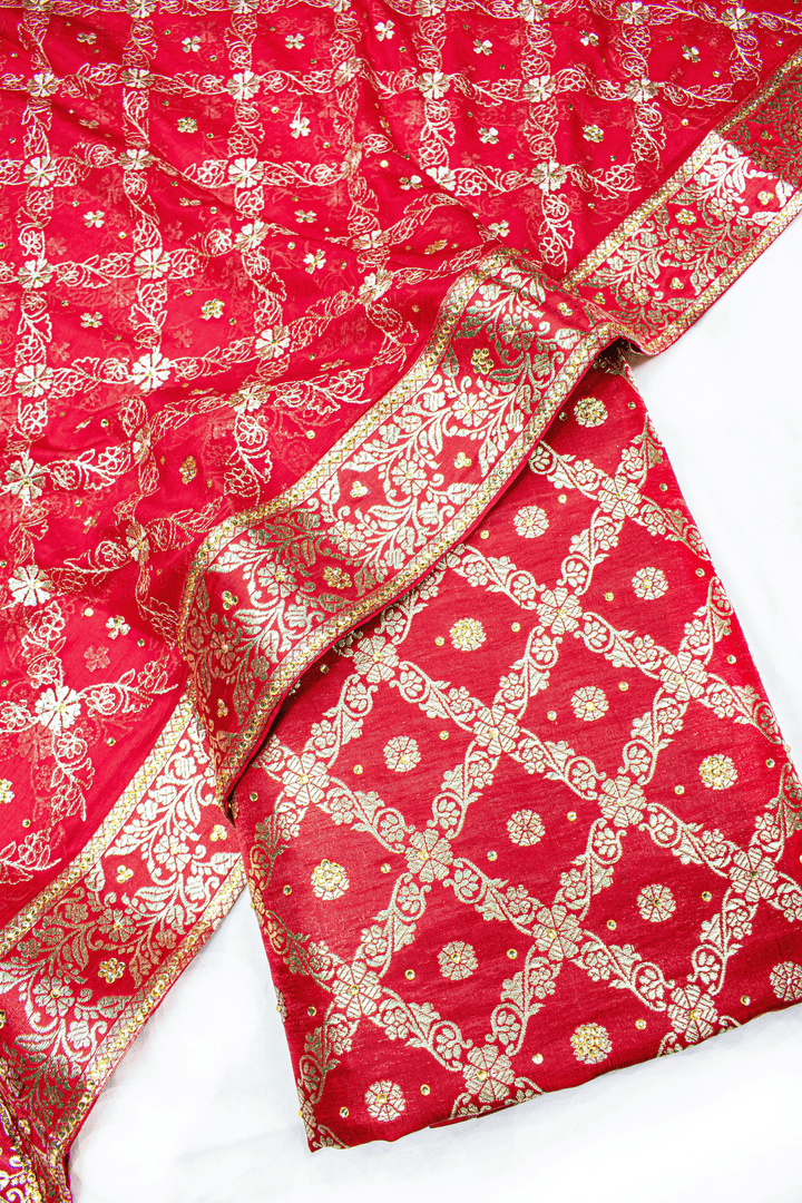 Trending Fancy Design Red Stone Kimkhab Silk Banarasi Gharara