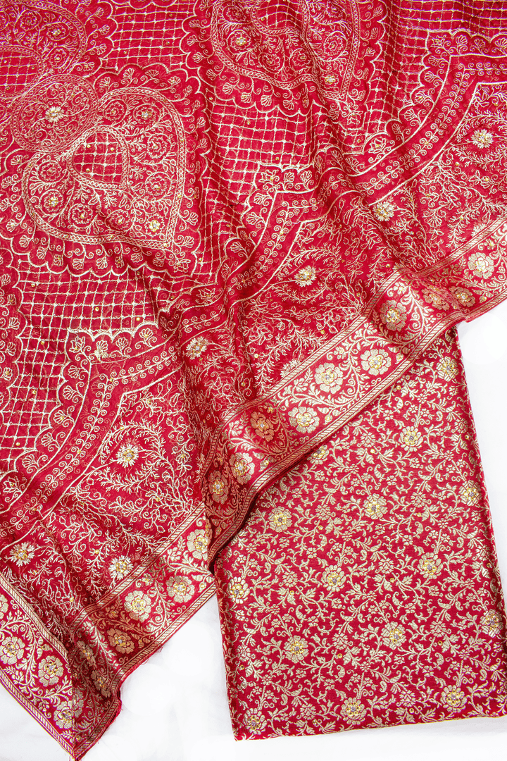 Maroon Stone Kimkhab Silk Banarasi Gharara With Heavy Duppata