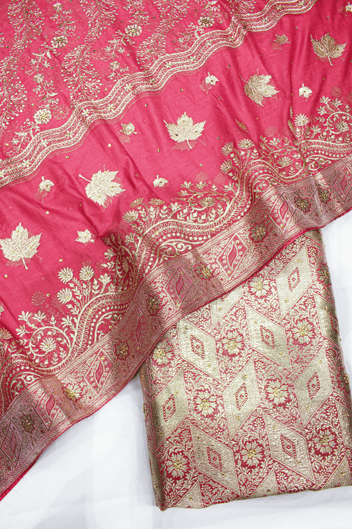 Bridal Red Kimkhab Banarsi Gharara With Multicolour Flower