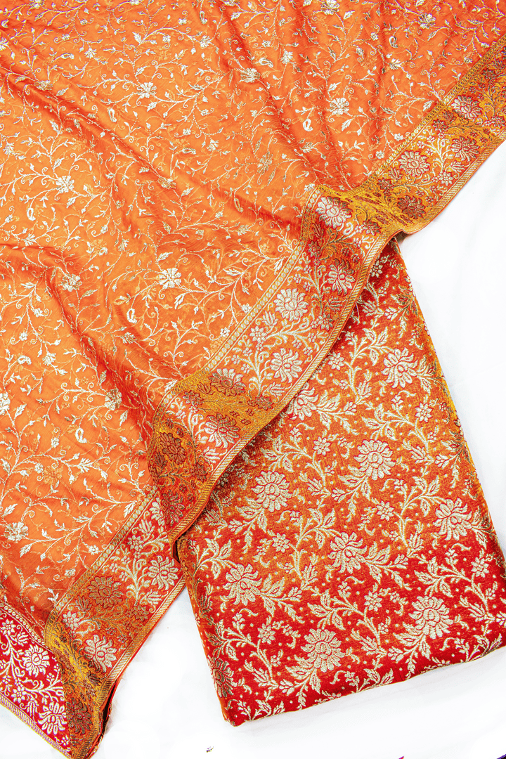 New Jaal Fancy Duppata Orange Kimkhab Silk Banarasi Gharara