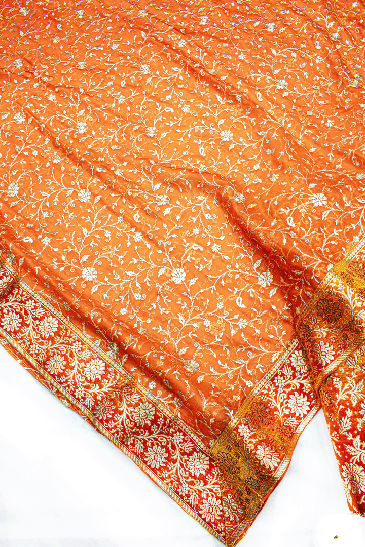 New Jaal Fancy Duppata Orange Kimkhab Silk Banarasi Gharara