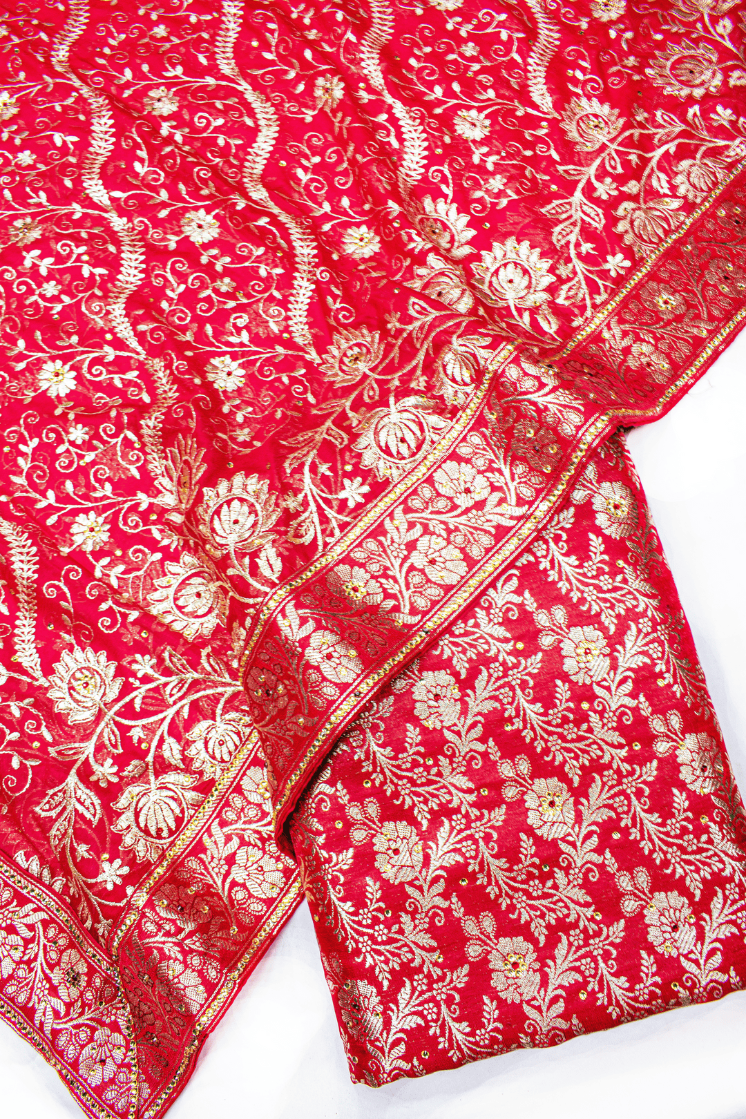 New Red Stone Kimkhab Silk Banarasi Gharara With Heavy Duppata