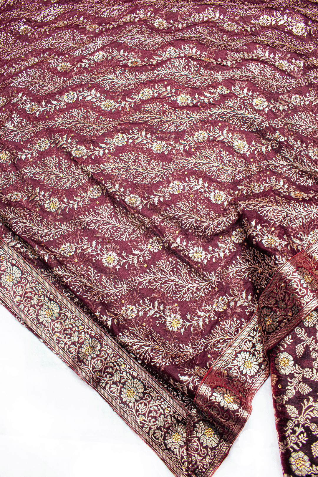 Maroon Stone Kimkhab Silk Banarasi Gharara With Lehirya Duppata