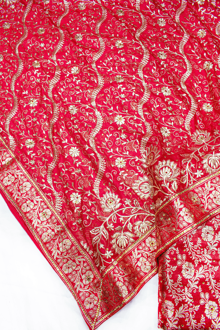 New Red Stone Kimkhab Silk Banarasi Gharara With Heavy Duppata