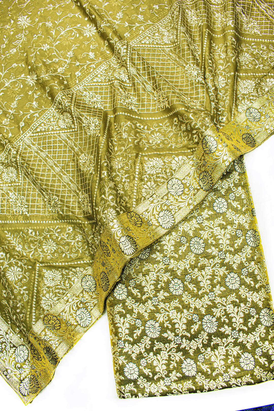 Shiny Mehndi Kimkhab Silk Banarasi Gharara With Fancy Duppata