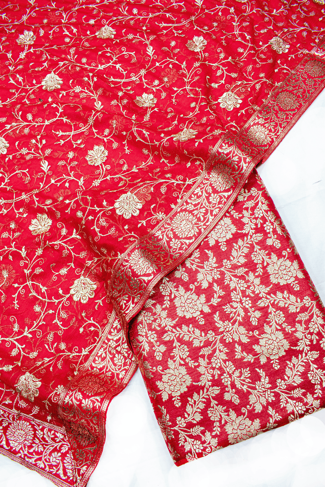 Designer Red Kimkhab Silk Banarasi Gharara With Floral Duppata