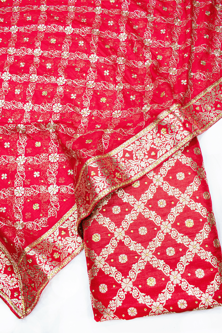 Trending Fancy Design Red Stone Kimkhab Silk Banarasi Gharara