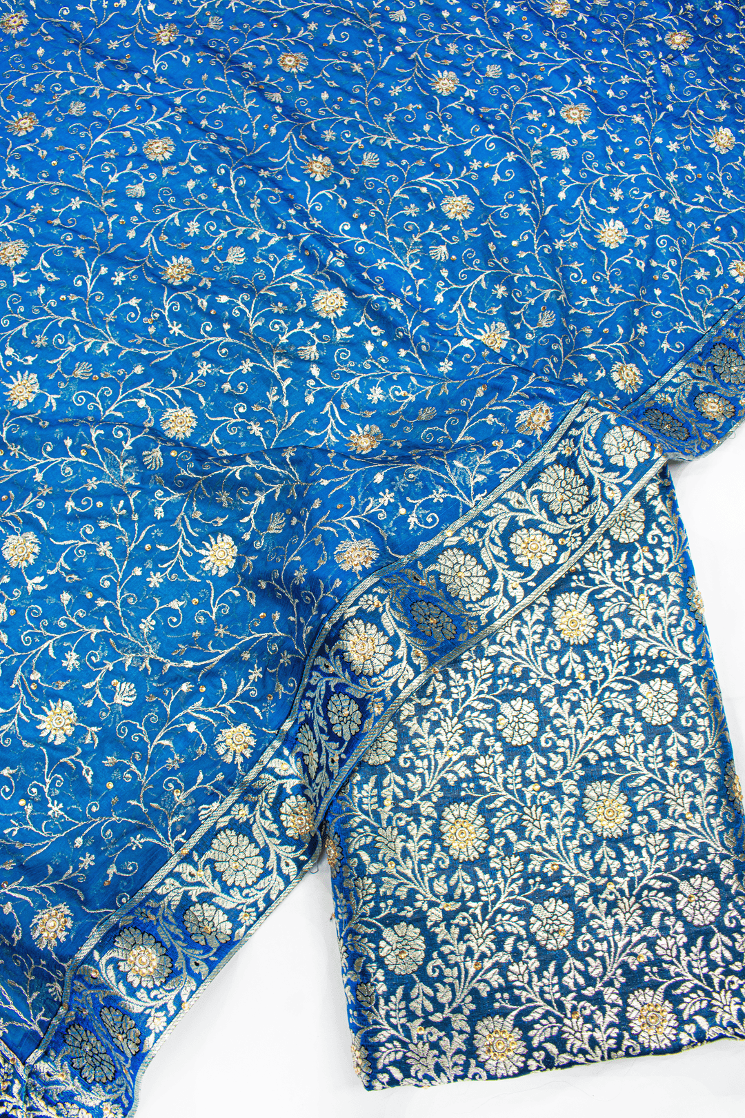 New Fancy Jaal Duppata Blue Stone Kimkhab Silk Banarasi Gharara