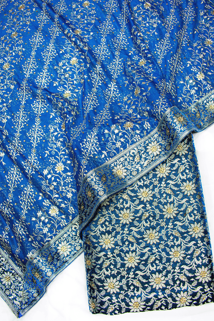 Fancy Lehirya Duppata Blue Stone Kimkhab Silk Banarasi Gharara Gharara