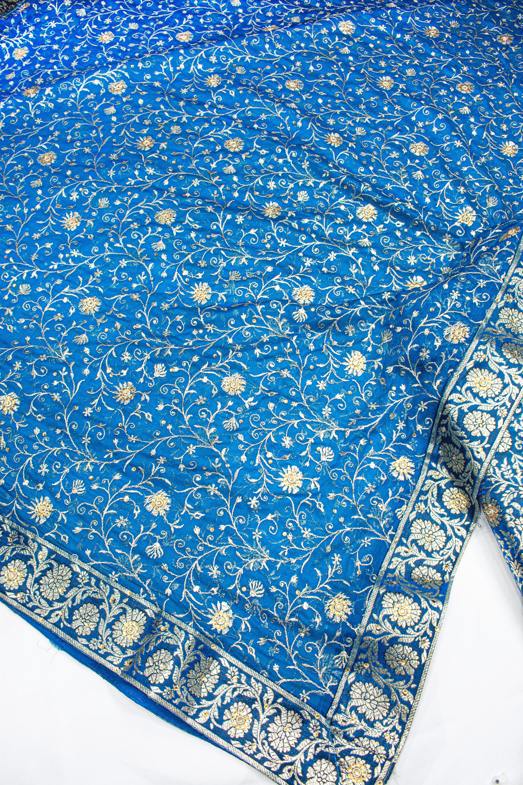 New Fancy Jaal Duppata Blue Stone Kimkhab Silk Banarasi Gharara