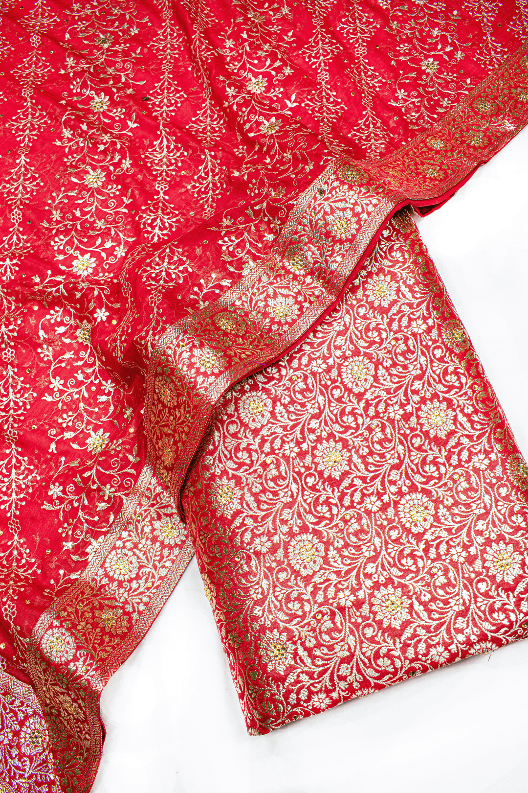 New Red Stone Kimkhab Silk Banarasi Gharara With Fancy Duppata