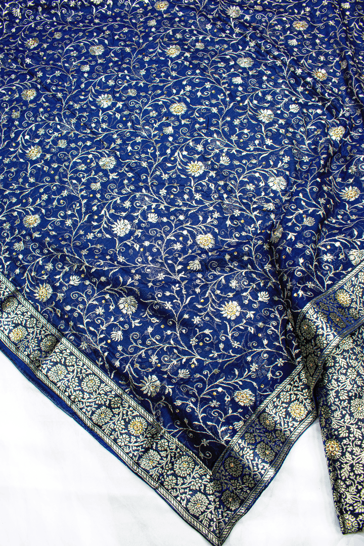 Jaal Heavy Kadhai Navy Blue Stone Kimkhab Silk Banarasi Gharara