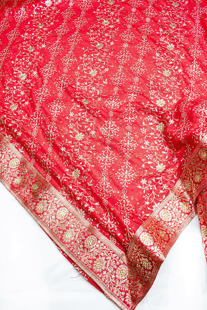 New Red Stone Kimkhab Silk Banarasi Gharara With Fancy Duppata