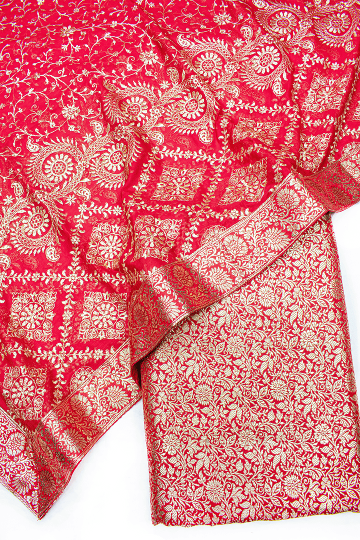 Latest Fancy Kadhai Designer Red Kimkhab Silk Banarasi Gharara