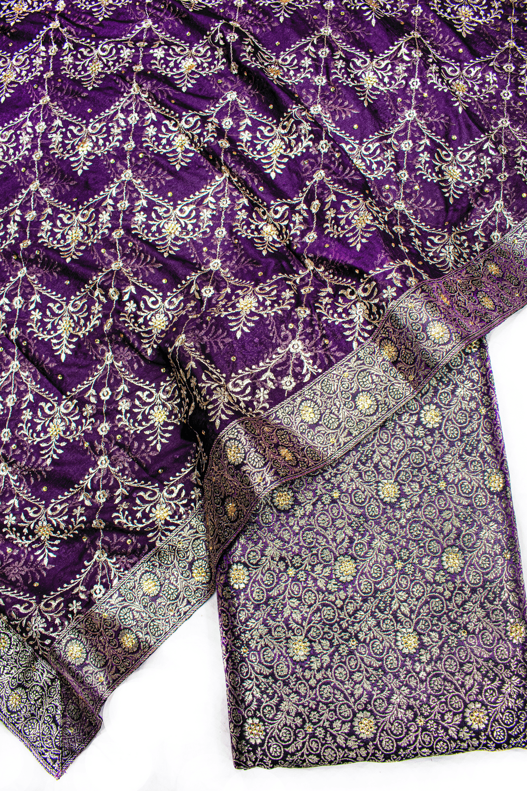 New Fancy Duppata Purple Stone Kimkhab Silk Banarasi Gharara