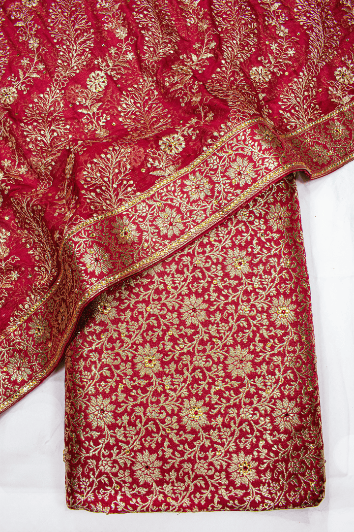 New Maroon Lehirya Duppata Stone Kimkhab Silk Banarasi Gharara