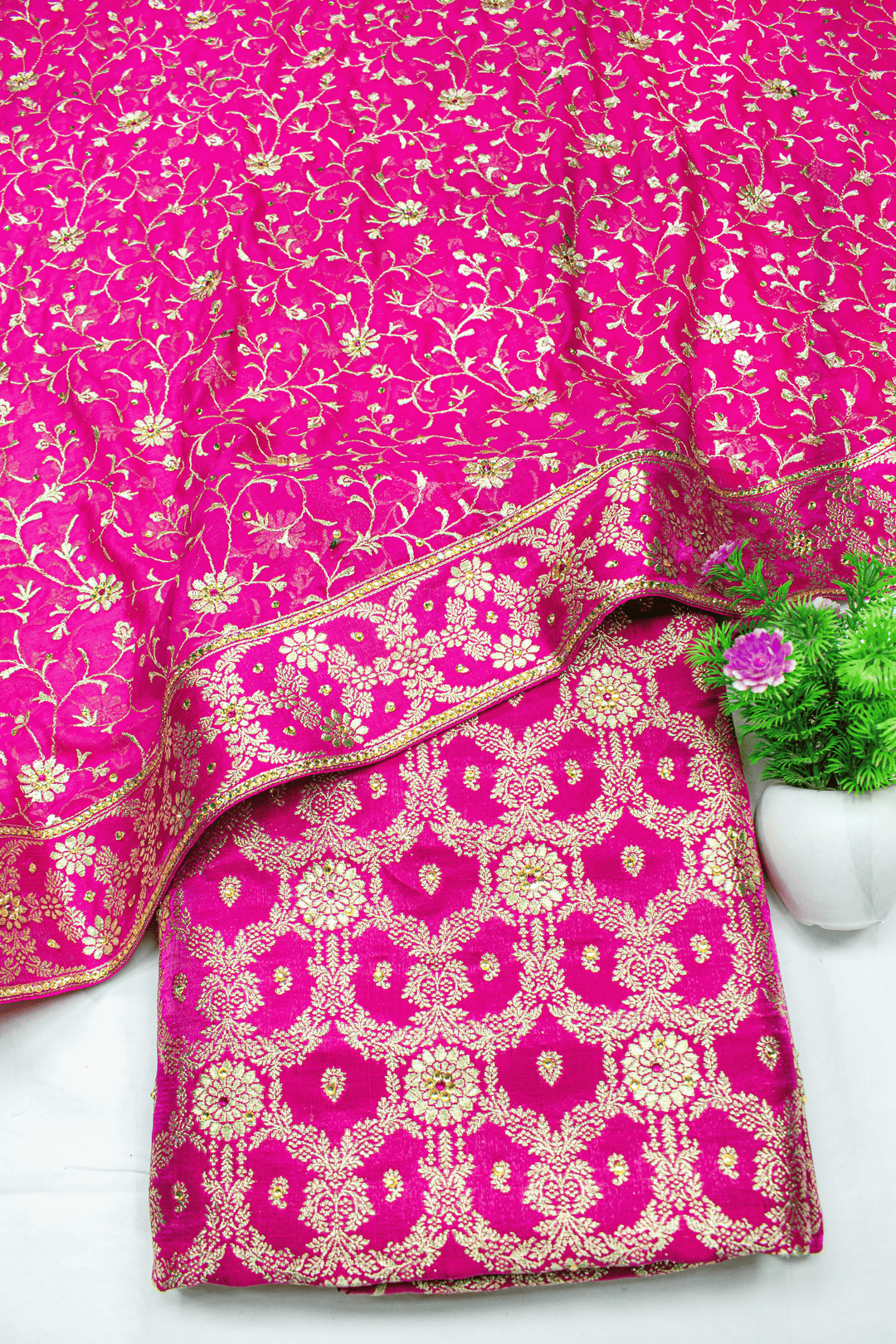 Trending Design Rani Pink Stone Kimkhab Silk Banarasi Gharara