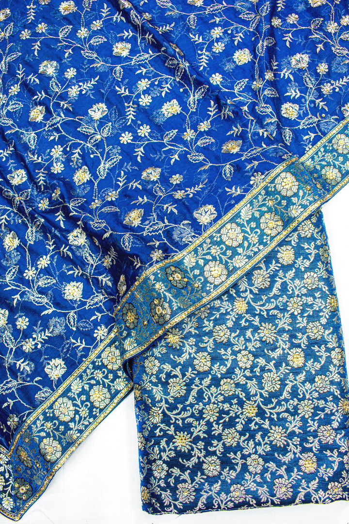 Fancy Heavy Design Blue Stone Kimkhab Silk Banarasi Gharara