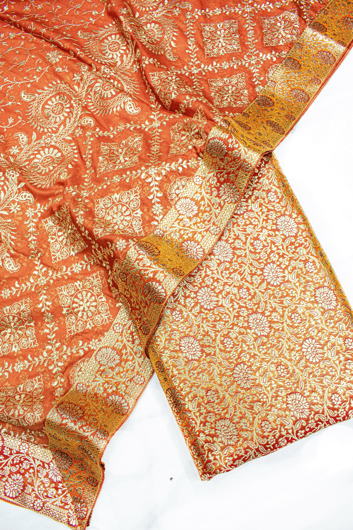 New Orange Kimkhab Silk Banarasi Gharara With Fancy Duppata