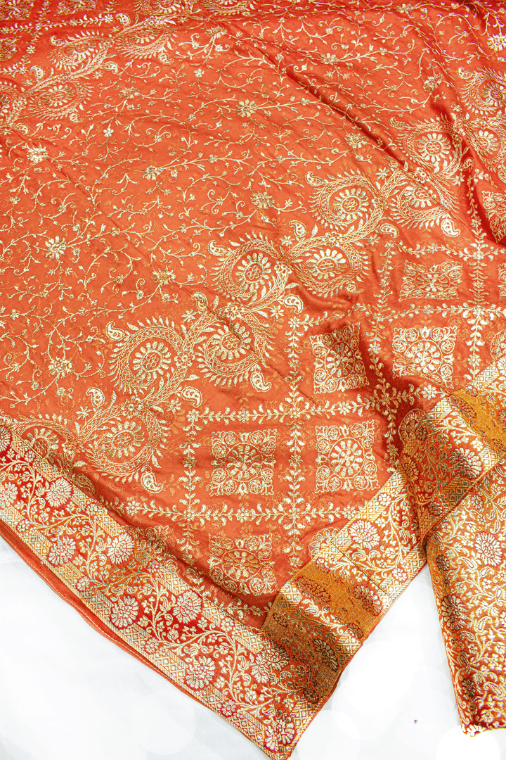 New Orange Kimkhab Silk Banarasi Gharara With Fancy Duppata