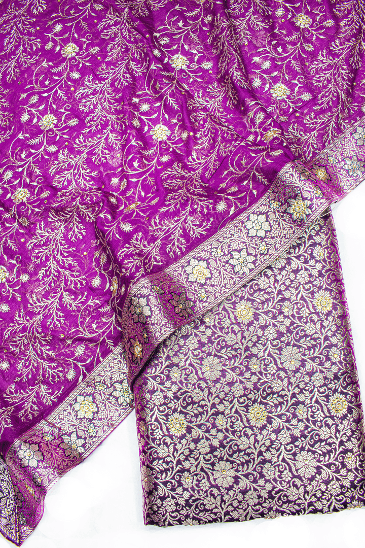 Purple Stone Kimkhab Silk Banarasi Gharara With Lehirya Duppata