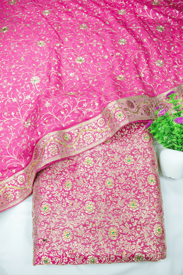 Trending Heavy Work Light Pink Stone Kimkhab Silk Banarasi Gharara