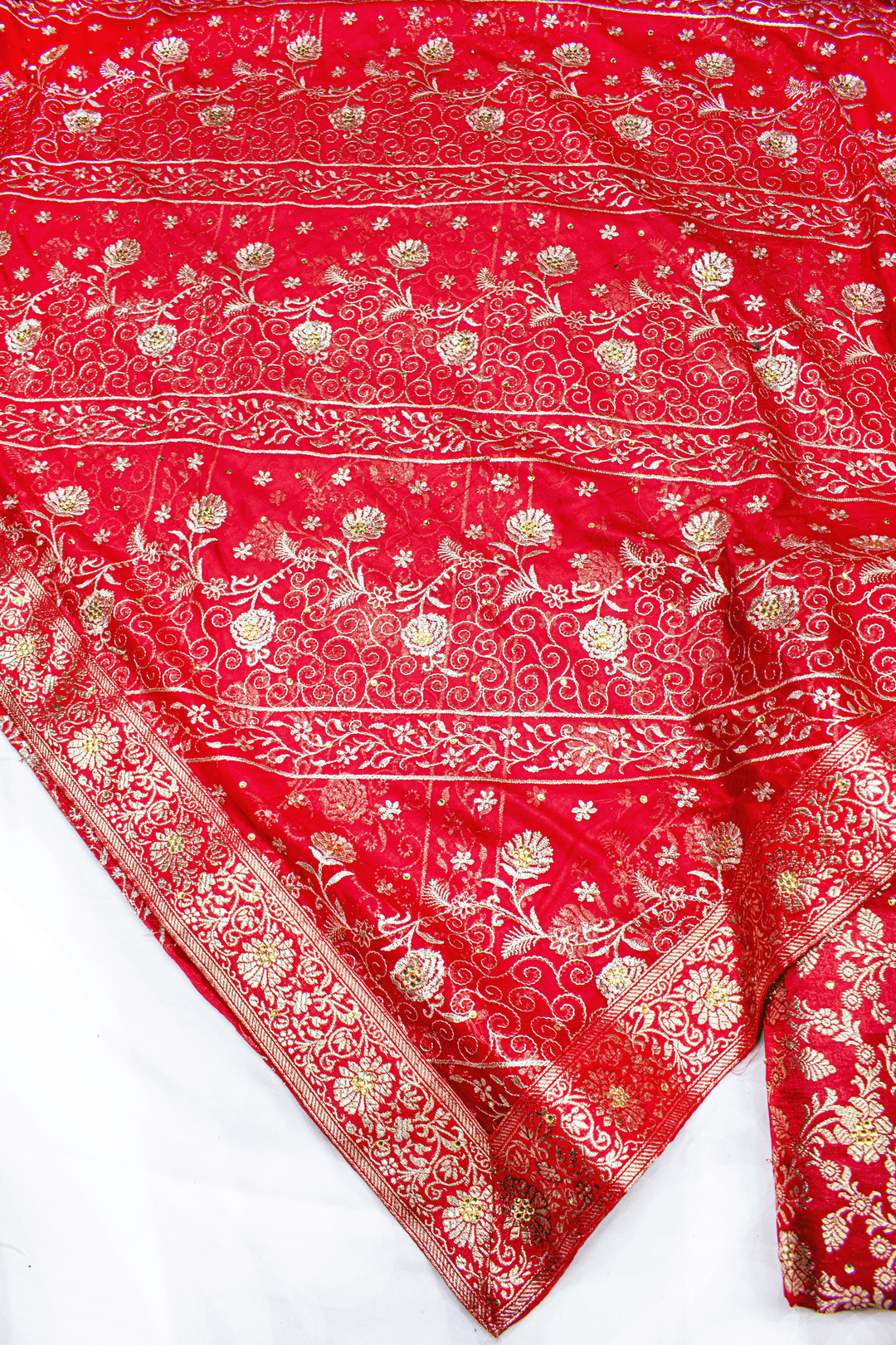 New Red Stone Kimkhab Silk Banarasi Gharara With Lehirya Gharara